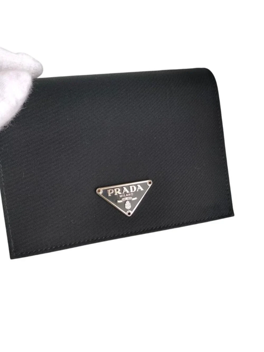 Prada Nylon Saffiano Leather Compact Wallet Bifold Black
